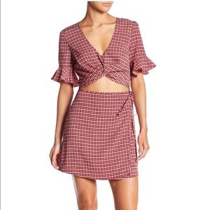 Plaid Cut Out Wrap Bell Sleeve Dress